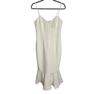 Revolve Midi Dress Satin Ruffle Hem Adjustable Strap Bridal Whimsical Fairy S